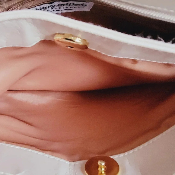 Vintage Whiting and Davis Ivory Enamel Metal Mesh & Leather Shoulder Bag - Picture 12 of 13